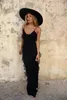 Casual Dresse Elegancka głęboka v szyja maxi sukienka seksowna falbany backless klub 2023 Modna damska plaża podzielona sundress vestidos 230302