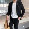 Herrenanzüge, Blazer, Jacken, Hosen, Markenkleidung, Business-Blazer aus hochwertiger Baumwolle für Herren/Slim-Fit-Baumwolle für Herren, zwei Anzüge/gestreiftes Bräutigamkleid 230303