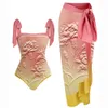 Mutada de banho feminina Swimwear 2022 Fashion Vintage Floral Design Gradient Biquíni Conjunto Sexy One Piece Swimsuit e encobrimento de maiô de traje de banho T23030303
