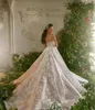 Luxury Ball Gown Wedding Dresses Long Sleeve V Neck Lace Sequins Beaded Arabic Bridal Gowns Floral Appliques Elegant Backless Vintage Robes De Soiree