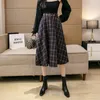 Skirts Plaid Womens Vintage Medium Long Belt Lace Up Pocket High Waist Skirt Loose Winter All-match Fashion Midi Lady