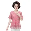 Damenblusen Sommer Vintage Süße Frauen Chiffon Bluse Hemd Oansatz Kurzarm Weibliche Tunika Lässige Blumen Kimonos Kleidung 5X