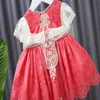 Flickans klänningar röd tjejklänning spanska vintage lolita prinsessan boll klänning spets båg ärmlösa födelsedagsfest klänningar för flickor påsk med shorts w0224