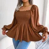 Camicette da donna Gonna decorata con perle Top da donna con perline Collo quadrato casual Manica lunga Chiffon ad albero bianco Camicia con bottoni piccoli Donna