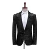 Herrdräkter hoo 2023 Men's Velvet Black Bakgrund med Print Stage Performance Blazer Studio Wedding