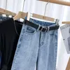 Dżinsy damskie vintage prosto w talii dżinsy kobiety chłopak dżinsowy Mom Street Denim z paskiem luźne dżinsy plus mejr retro ys9862 230303