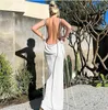 Ny stil 203 sommarklänning mode sexiga klänningar för kvinnor rygglöst snörning upp temperament långa kjol stropplös nack maxi klänning