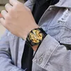 Montres-bracelets Design Automatique Mécanique Mens Étanche Squelette Montre Homme Noir Or Acier Inoxydable Homme Horloge