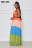 Abiti casual CMYAYA Elegante patchwork in chiffon con scollo all'americana Backless Big Swing Allentato Maxi abito lungo 2022 Summer Beach Abiti senza maniche Z0216