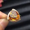 Bagues de cluster Citrine Bague 18K Or AU750 Triangle Environ 10,7 mm Pierres précieuses naturelles pour cadeau d'anniversaire féminin Fine