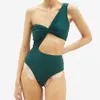 Women's Swimwear Sexy Solid Green Bikini One-piece Swimsuits with Cover-ups the Shoulder Swimwear Summeer Beachwear Bathing Suit Swimming Biquini T230303