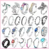 925 سيلفر نساء FIT Pandora Ring الأصلي حلقات أزياء التاج القلب الزركون الهندسي القابل للتكديس حلقة الأفعى مجوهرات Bague