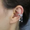 Backs Earrings 1 Piece Geometric Fashion Design Jewelry Micro Paved Round Cz Long Tassel Clip On Charm Earring No Piercing Ear Cuff For