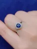 Cluster Rings TM Blue Sapphire Ring 1.1ct Real Pure 18 K Natural Unheat Gemstone Diamonds Stone Female