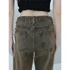 Women's Jeans Brown Summer Womans Jeans High Waist Denim Trouser Baggy Streetwear Arc Design Ladies Vintage Wide Leg Straight Loose Jean Pants 230303