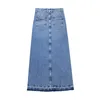 Skirts TRAF Denim Long for Women Blue High Waist Woman Fashion 2023 Faded Slit Maxi Spring Button 230302