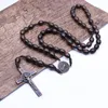 Pendant Necklaces 100pcs/Lot Catholicism Rosary Necklace Cross Braided Dark Brown Rice Beads Wooden Prayer Bead Jewelry