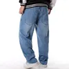Męskie dżinsy jasnoniebieskie duże rozmiary luźne męskie hip-hop Hiphop Hip-Hop Spodery Skateboard Spodnie W811