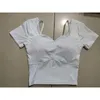 Camisas activas Mujer Recortada Sling Belleza Volver Camiseta de manga corta de secado rápido Gimnasio Correr Yoga Ropa de fitness con almohadilla en el pecho Deportes