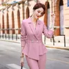 Kvinnors tvåbitar byxor Ladies Office Work Wear Suits Elegant Pink Long Sleeve Autumn Winter Pantsy med och jackor Coat Professional