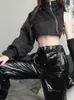 Damenjacken Goth Dark Grunge Schwarz Punk Unregelmäßiger Reißverschluss Techwear Mall Gothic Neongrün Crop Tops Rollkragen Chic Ärmel Streetwear 230302