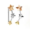 Dangle Earrings Real Pure 18K Multi-tone Gold Women Lucky Three Star 1-1.5g