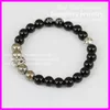 Bangle Wholesale 12pcs Men's Beaded Skull Bracelet & Bangles Howlite Onyx Stone Tiger Eye Round Pyrite