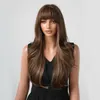 Synthetic Wigs Easihair Long Brown Synthetic Wigs Blonde Highlights Natural Wavy Hairs for Women with Bangs Daily Cosplay Heat Resistant 230227