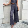 Women two piece pants summer printing vest and High-waisted Wide-leg pants suits sne0359 designer print pants Fashion trousers sets