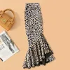 Kjolar oregelbundna leopard sammet trumpet kjol kvinnor höst vinter hög midjepaket höft