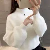 Women's Sweaters Lmitation Mink Velvet Sweater Ladies Lantern Sleeve Solid Color Loose Knit Sweater All-Match Bottoming Shirt Does Not Shed Hair 230303