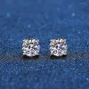 Calidad Stud Real Moissanite Pendientes Plata de ley chapada en oro blanco de 14K Pendiente de diamante de 4 puntas para mujeres Hombres Oreja