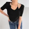 T-shirt da donna con scollo all'americana Canotte nere da donna Casual Tinta unita Skinny Crop T-shirt sexy a maniche corte Donna Harajuku Tube 2023