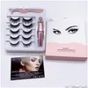 Falsos cílios magnéticos com kit de delineador líquido atualizados 5 pares 3d pinças reutilizáveis ​​naturais Conjunto 3 in1 Eyes Makeup No Drop Delive