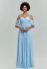 Party Dresses Ruffle Sleeve Bridesmaid V Neck Formal For Wedding Maternity Sky Blue Size 4