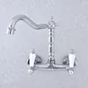 Kitchen Faucets Polished Chrome Brass Wall Mounted Bathroom Sink Faucet Swivel Spout Mixer Tap Dual Ceramic Handles Levers Msf775