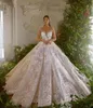 Luxury Ball Gown Wedding Dresses Long Sleeve V Neck Lace Sequins Beaded Arabic Bridal Gowns Floral Appliques Elegant Backless Vintage Robes De Soiree