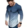 Homens camisetas Homens Slim Casual Fit Gradiente Cor Manga Longa Camiseta Blusa Moda Ginásios Camiseta Homens Fitness Respira Tees Tops 230303