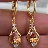 Hoop Earrings Vintage Olive Crystal Long Dangle For Women Luxury Gold Color Leverback Dainty Zircon Wedding Earring