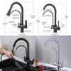 Torneiras de cozinha Deck Montado preto retirada de água fria Filtro Tope para três maneiras Misturador de pia FAUCET ELK9139B