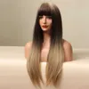 Synthetic Wigs Easihair Long Straight Synthetic Wigs Brown Blonde Ombre for Women Natural Hair with Bangs Heat Resistant Cosplay Wig 230227