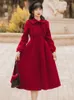 Casual Kleider Herbst Kleid Bowknot Band Langarm Rot Retro Für Frauen Chic Zweireiher Jacke Vestido Midi Ropa Mujer