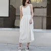 Casual Dresses Cotton Sleeveless V-neck Women Dress 2023 Maxi Summer Spaghetti Strap A-line Sundress White Ruffle Vestidos