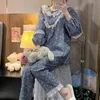 Women's Sleepwear Women Long Sleeve Pajama Sets Floral Lace Princess Ruffles Sweet Sleepwear Spring Lounge O-neck Pyjamas Two Pieces Home Cute Ins 230303