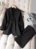 Kvinnors tvåbitar byxor Kvinnor bantar Office Ladies Female Business Work Wear Coffee Pink Black Single Button Straight Blazer Trouser 2