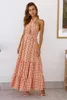 캐주얼 드레스 유럽과 미국의 섹시한 고삐 드레스 2023summer 여자 의류 격자 무늬 인쇄 스윙 긴 드레스
