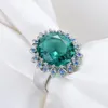 Cluster ringen Big Green Crystal Emerald edelstenen voor vrouwen diamant wit goud kleur luxe sieraden bijoux bague feest mode -accessoire