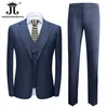 Men's Suits Blazers Jacket Vest Pants Men's Suits 3-Piece Groom Blue Plaid Wedding Dress Slim Fit Banquet Ball Social Tuxedo Formal Suit 230303