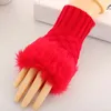 Five Fingers Gloves Women Casual Fur Faux Knitted Soft Cotton Winter Fingerless Knitting Warmer Wrist Hand Mittens