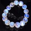 Bracciale con perline in pietra di luna blu naturale con filo trasparente rotondo 14 mm da donna